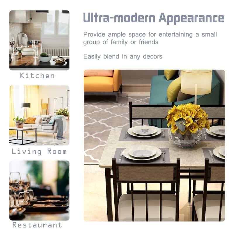 Costway 5 Piece Dining Set Faux Marble Top Table 30'' and 4 Padded