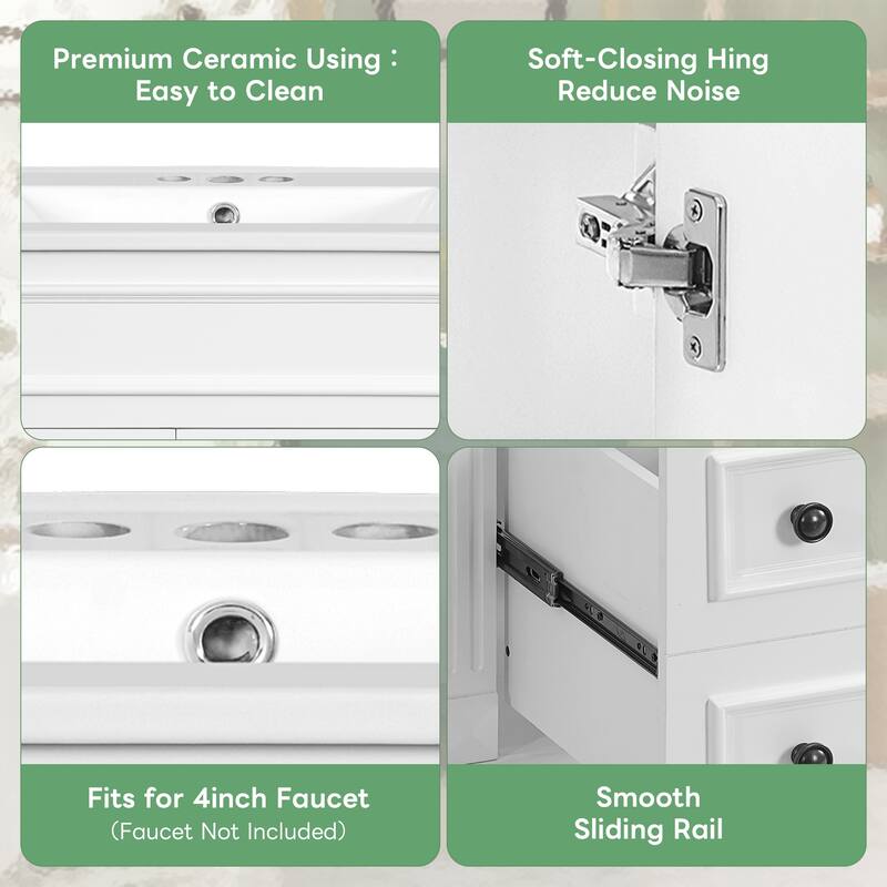 24" Freestanding Bathroom Vanity with White Integrated Ceramic Sink - 24'' x 18.3'' x 34''