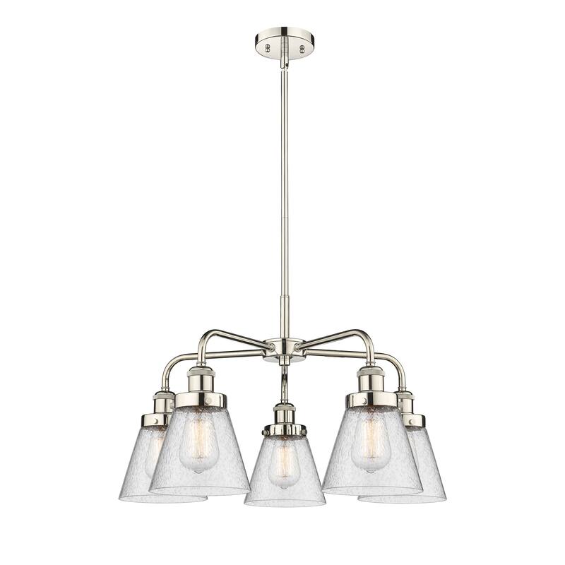 Innovations Lighting Cone - 5 Light 24" Stem Hung Chandelier - Polished Nickel/Seedy