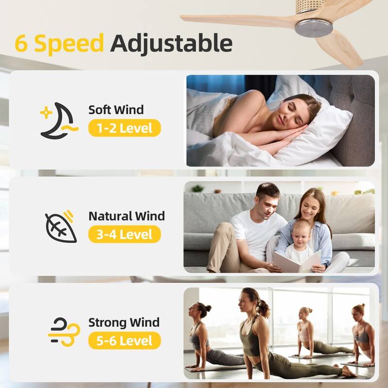 MLiAN 48" Ceiling Fan Low Profile Flush Mount Fan 6 Speed