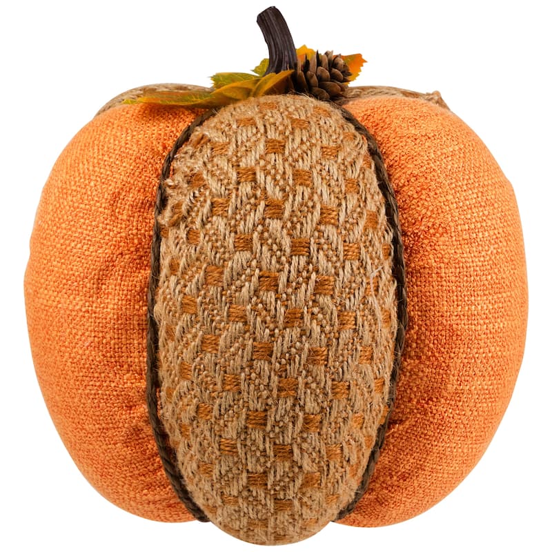 Woven Jute and Burlap Fall Harvest Pumpkin with Pinecone - 8.5" - Orange and Brown
