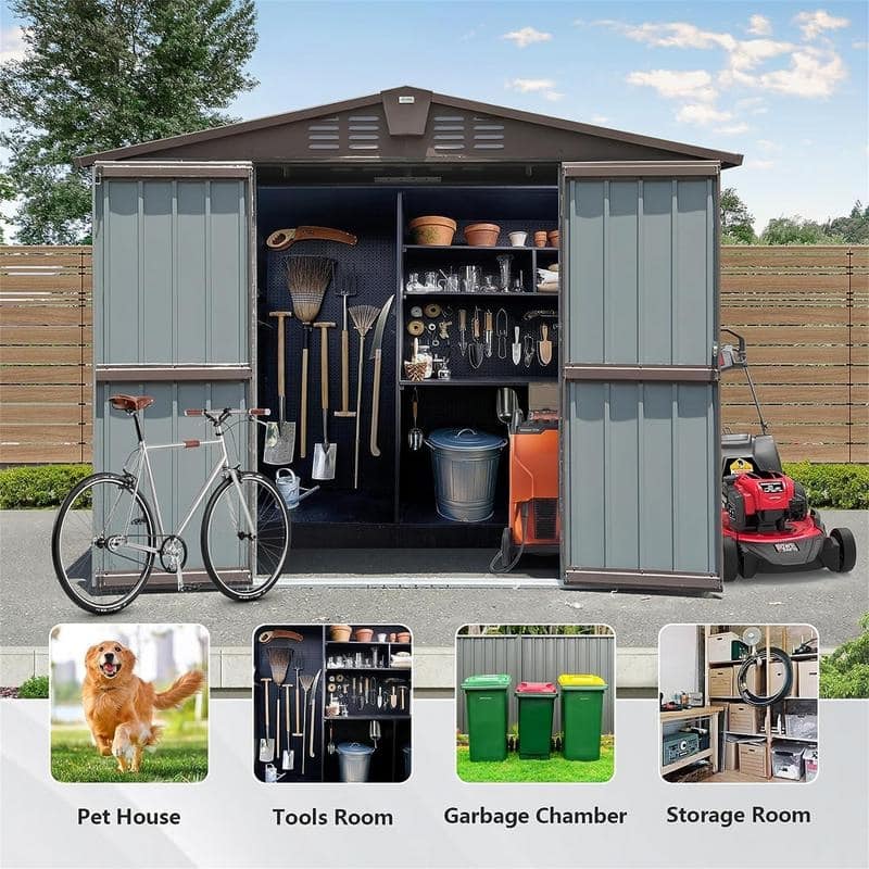 Outdoor Storage Shed 8.2' x 6.2', Metal Steel Utility Tool Shed Storage House