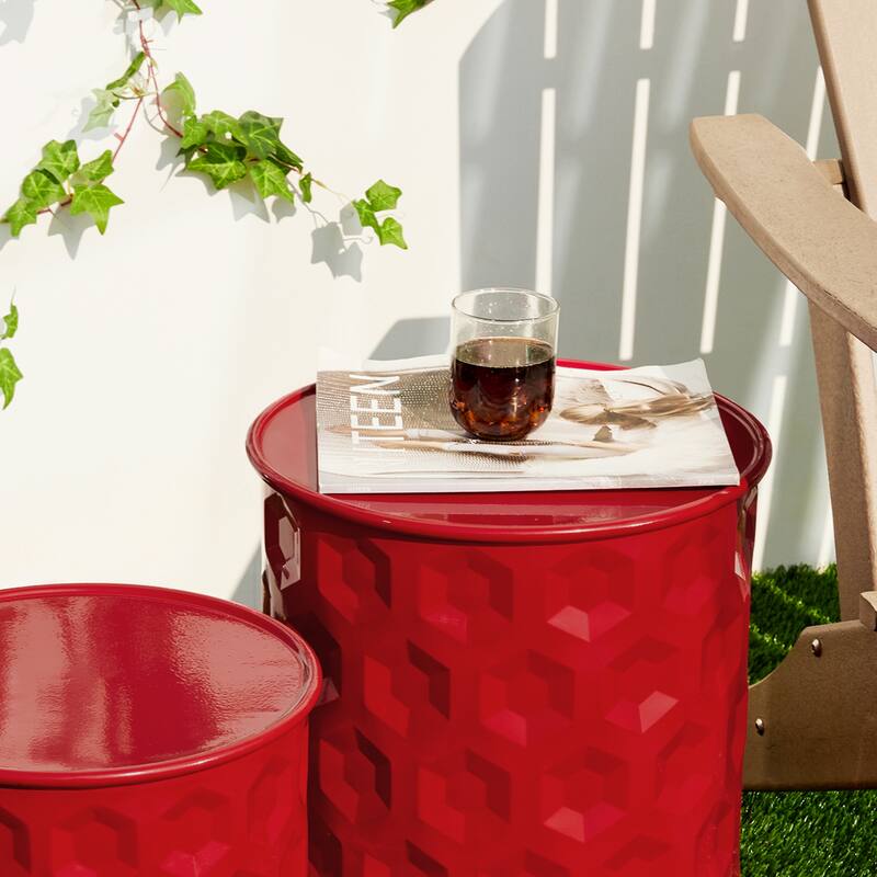 Glitzhome Set of 2 Glossy Black Metal Outdoor Table Accent Stool - 14.25"W x 14.25"D x 18.75"H