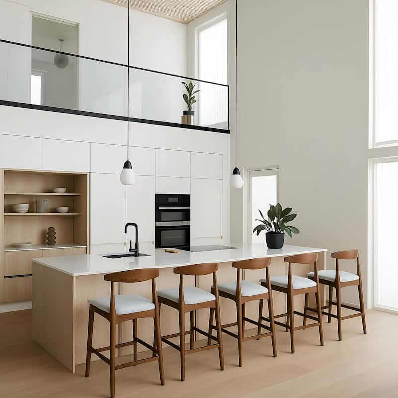 Mid-Century Modern Design Solid Wood 24" Counter Stools ,Upholstered Counter Stools with Wood Legs