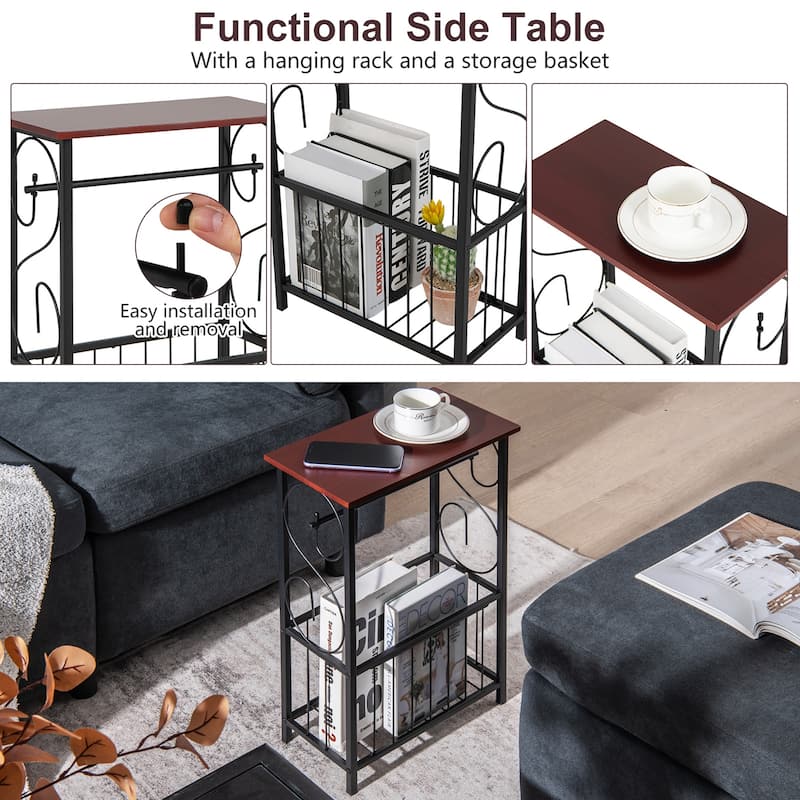 Costway Side Sofa Narrow Table w/ Removable Paper Holder for Living - 14.5'' x 8'' x 21.5''