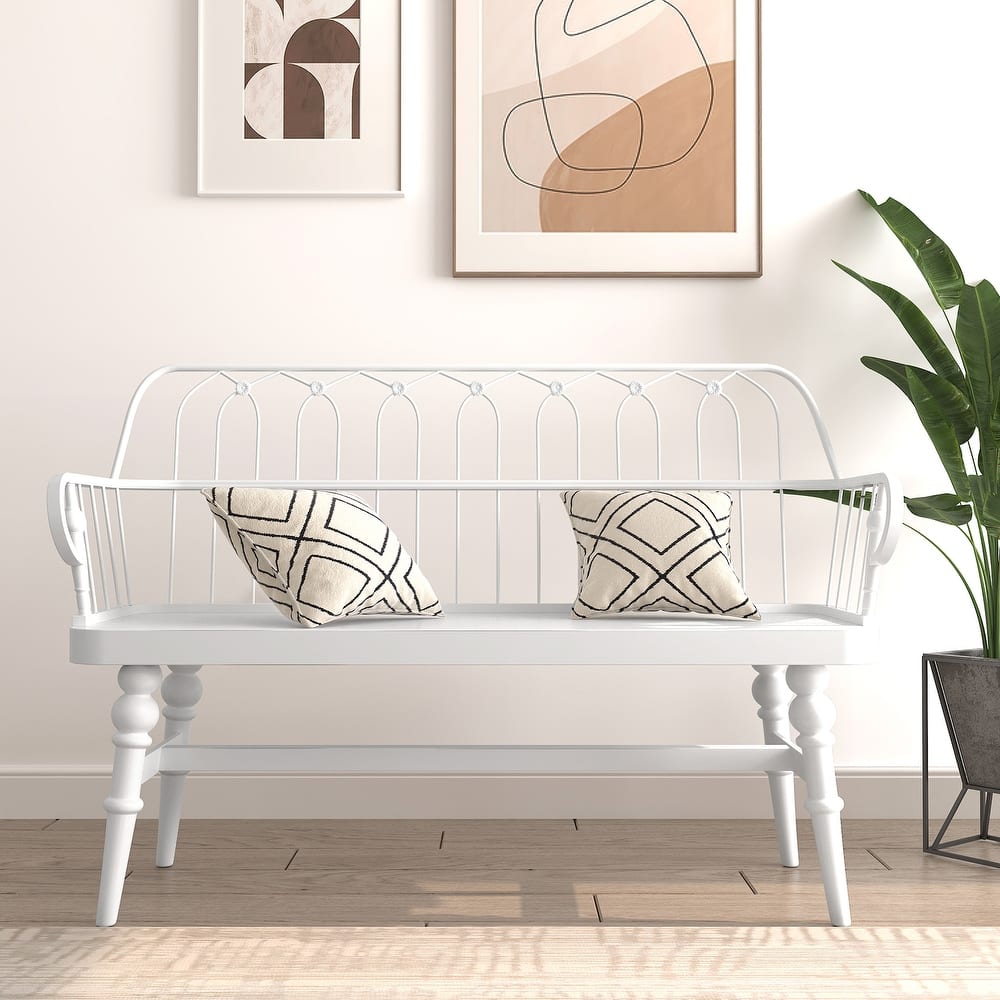 Modern Farmhouse Metal Spindle Back Bench