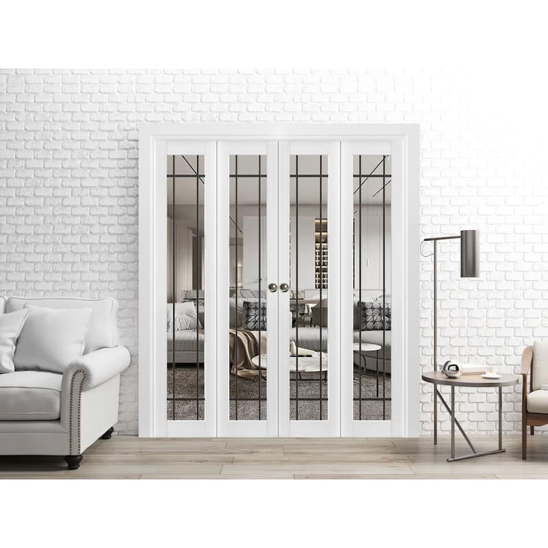 Double Bi-fold Doors Lucia 2266 White Silk Clear Glass Sturdy Tracks