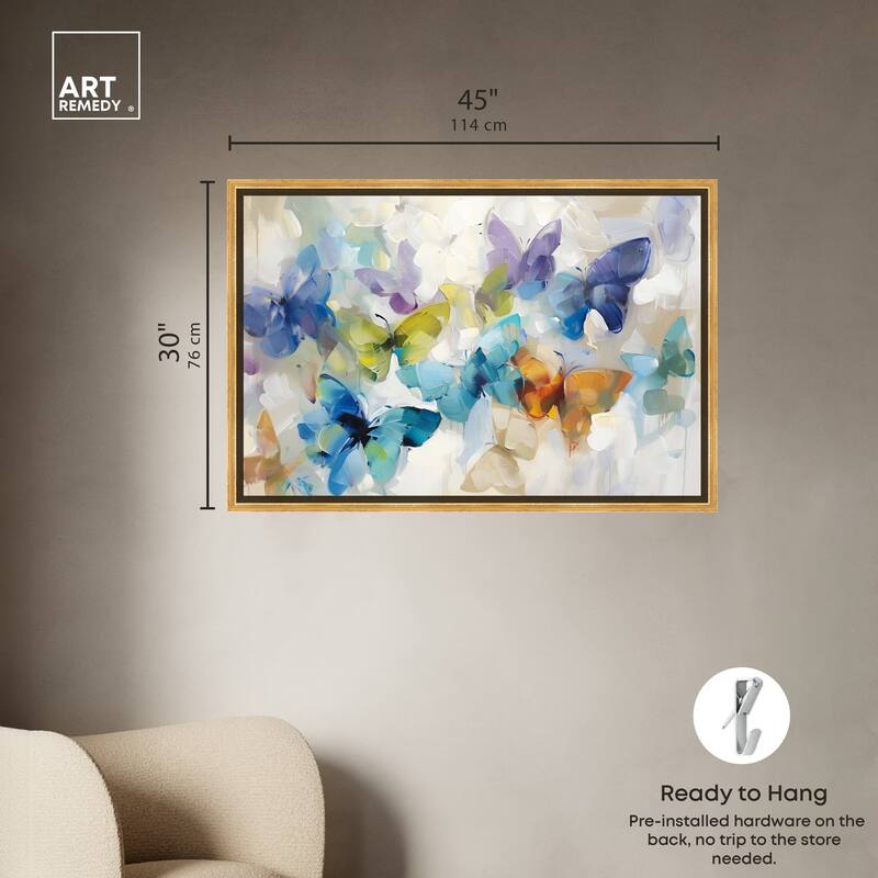 Art Remedy Fluttering Butterflies Framed Butterfly 1 Piece Canvas Wall Art