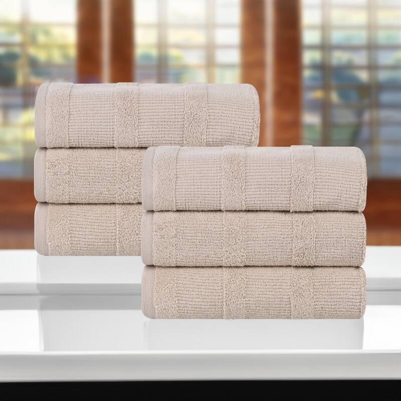 Superior Roma Cotton Ribbed Soft Highly Absorbent Hand Towel Set of 6 - Stone