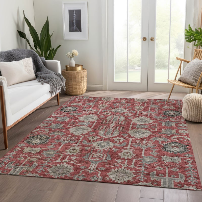 Machine Washable Indoor/ Outdoor Chantille Traditional Boho Rug - Red - 9' x 12'