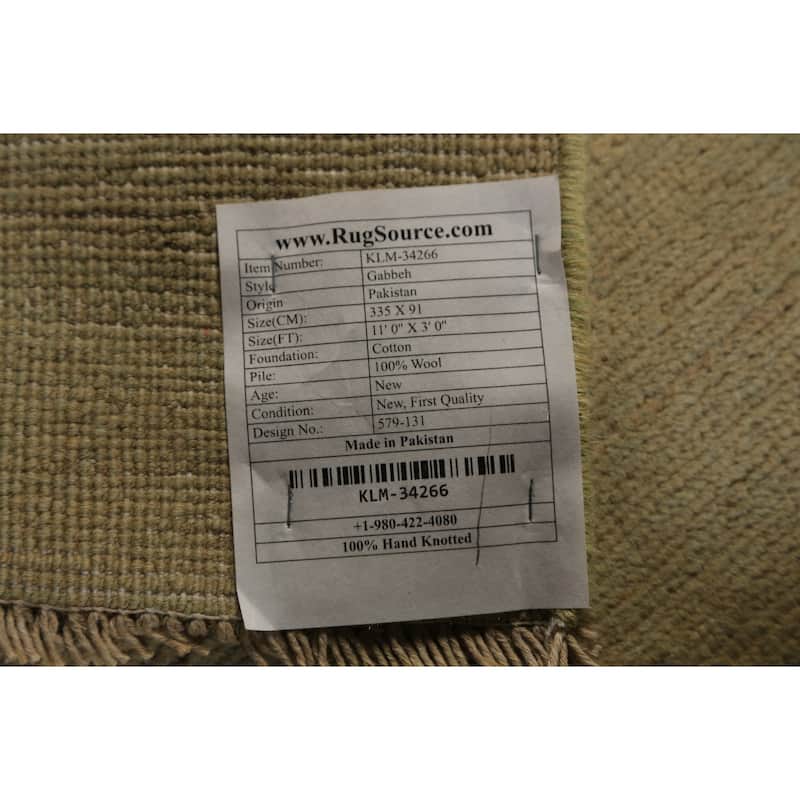 Modern Gabbeh Oriental Runner Rug Hand-Knotted Wool Carpet - 3'0" x 11'0"