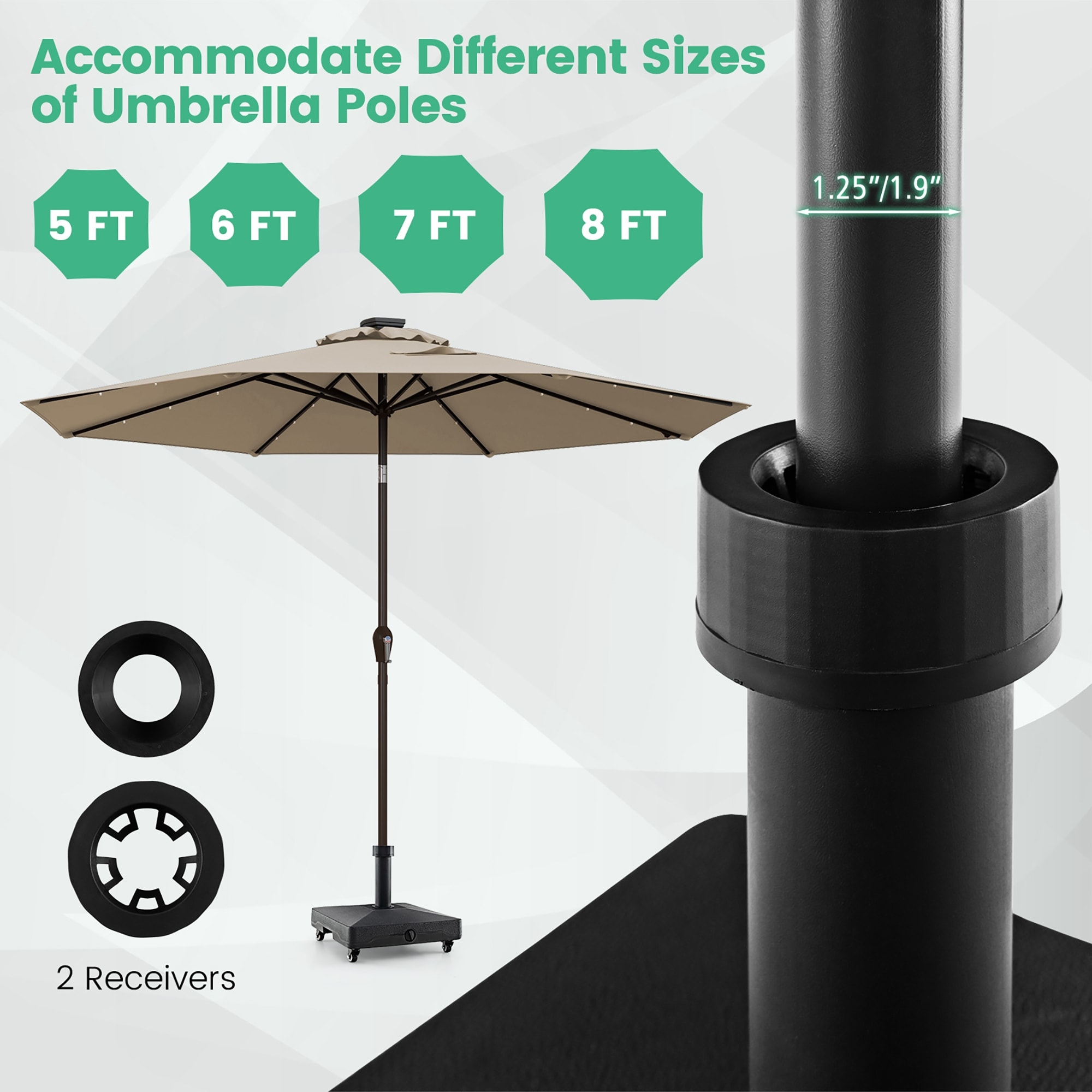 2.5 patio umbrella stand Yaheetech 55lbs Heavy Duty Mobile Base, Black umbrella size Patio Umbrella Base 19.3'' Half