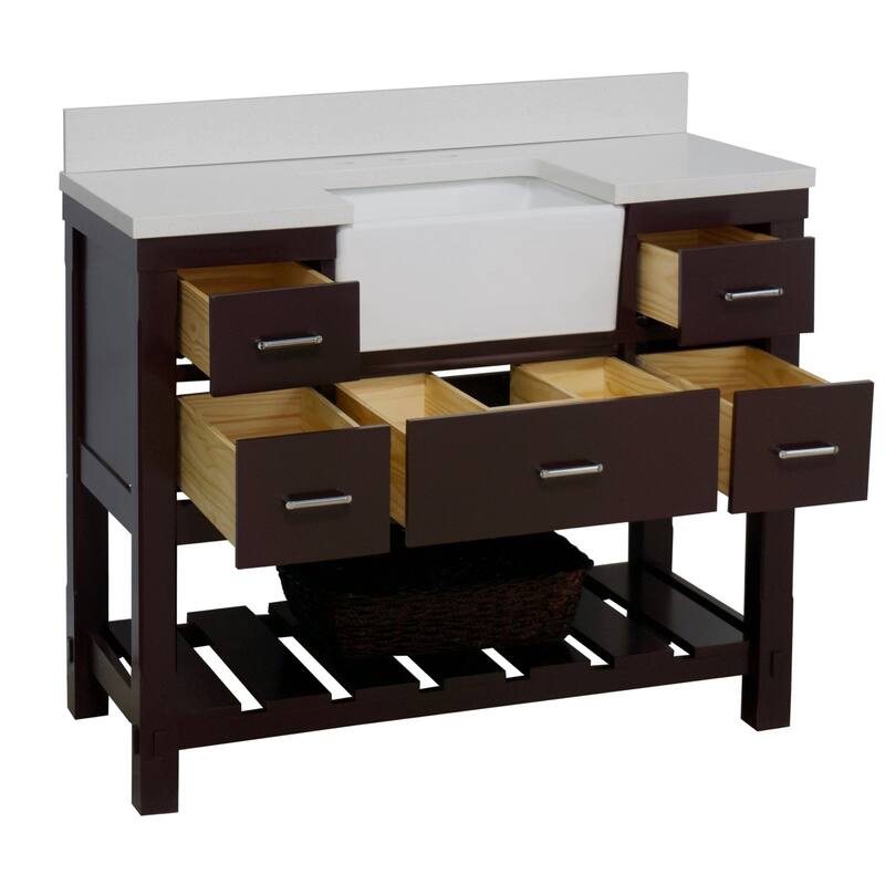 KitchenBathCollection Charlotte 48" Farmhouse Bathroom Vanity with Quartz Top