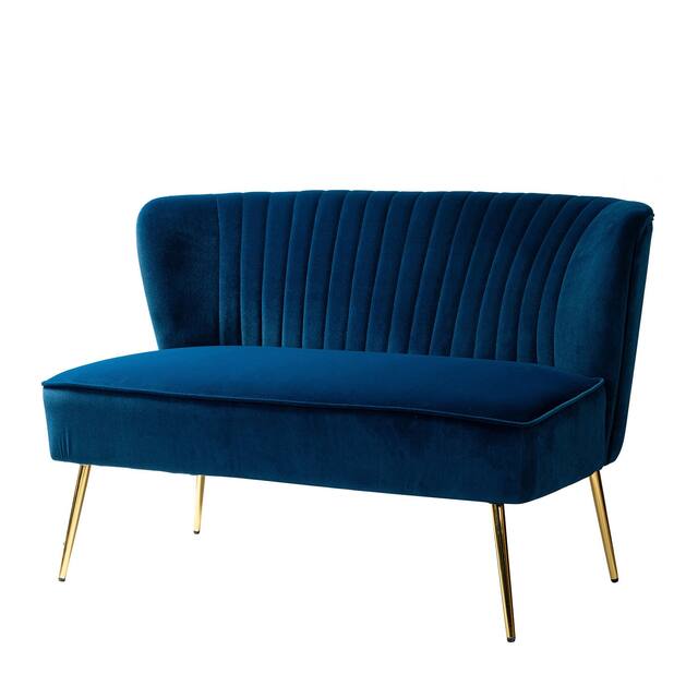 HULALA HOME Monica Modern Velvet Tufted Loveseat with Metal Legs - NAVY