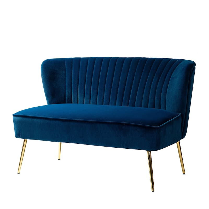 Monica Modern Velvet Curved Tufted Back Loveseat with Metal Tapered Legs by HULALA HOME - NAVY