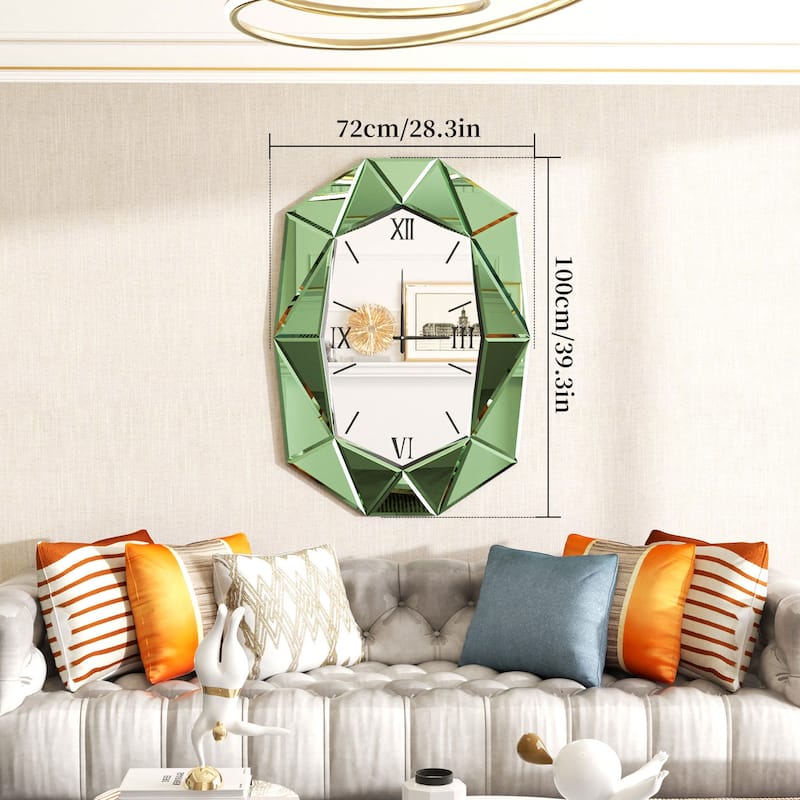 Mirrored Wall Clock Decorative Vanity Mirror Beveled Frame Edge - 29"x40"