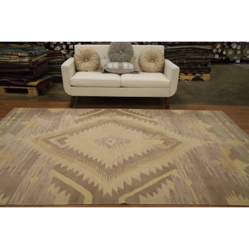 Hand Woven Oriental 100% Wool Carpet Southwestern Tribal Multi-Colored Kilim Area Rug - 9' 9'' X 6' 7''