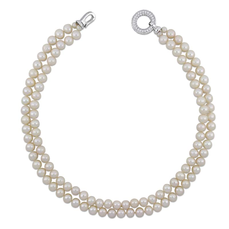 Miadora Freshwater Cultured Pearl Double String Necklace Sterling Silver Clasp (7-8mm)