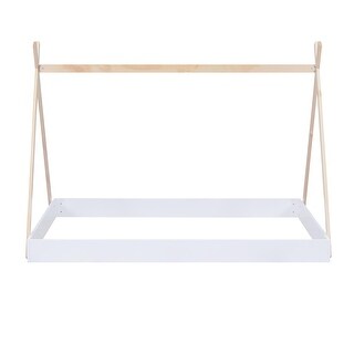 Tent Floor Bed With Triangle Structure, White+Natural