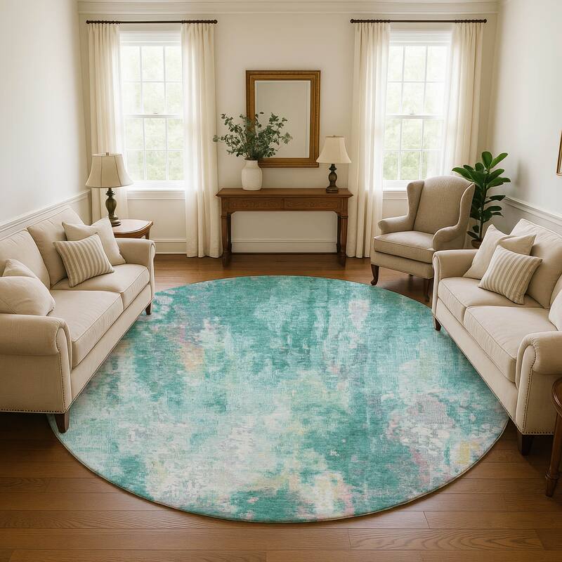 Premium Washable Super Soft Abstract Modern Mayfield Rug - Teal - 8' x 8'