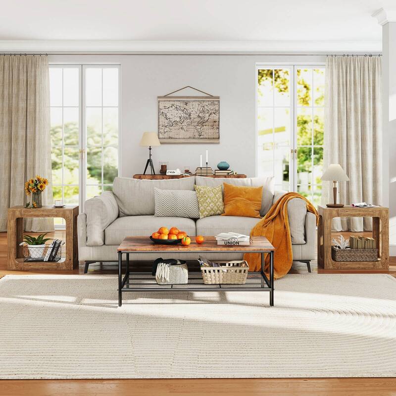 Costway 1/2 PCS 2-Tier End Table with Storage Shelf Hollow-out Design