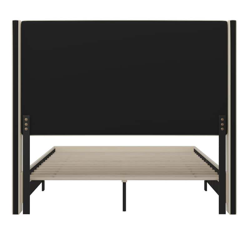 Modern Upholstered Platform Bed with Channel Stitched Headboard