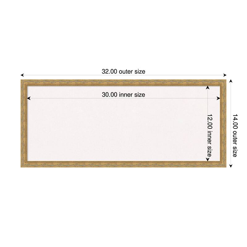 Mila Dark Gold Wood Framed Cork Board - Bulletin Board, Organization Board, Pin Board - White - 32 x 14 in