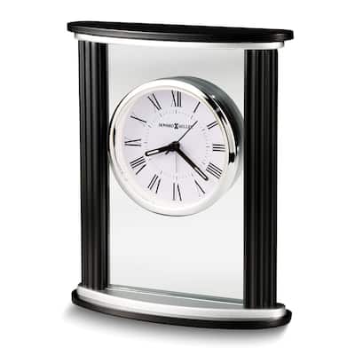 Curata Cambridge Black Satin Finish Wood and Glass Quartz Alarm Clock