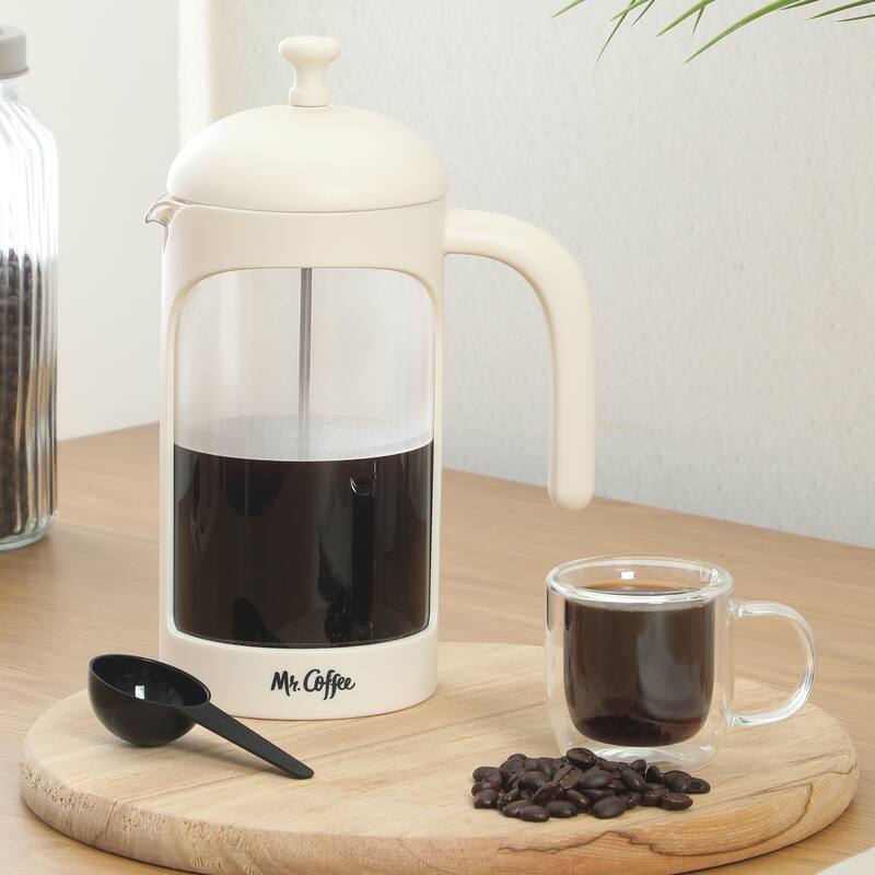 Mr. Coffee French Press Coffee Maker, 31 oz Borasilicate Glass & Frame and Plunger, Includes Coffee Scoop