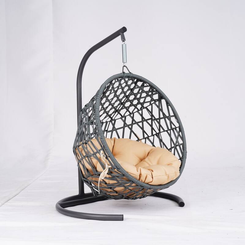 Cat Swing Bed with Stand & Cushion, Cat Egg Chair with Rattan Wicker Appearance, Indoor Hanging Swinging Cat Bed