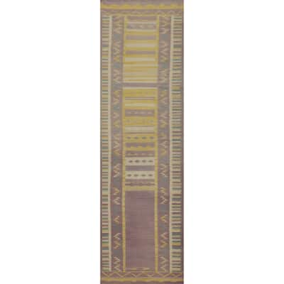 Hand Woven Oriental 100% Wool Carpet Southwestern Tribal Purples Kilim Runner Rug - 11' 9'' X 2' 6''