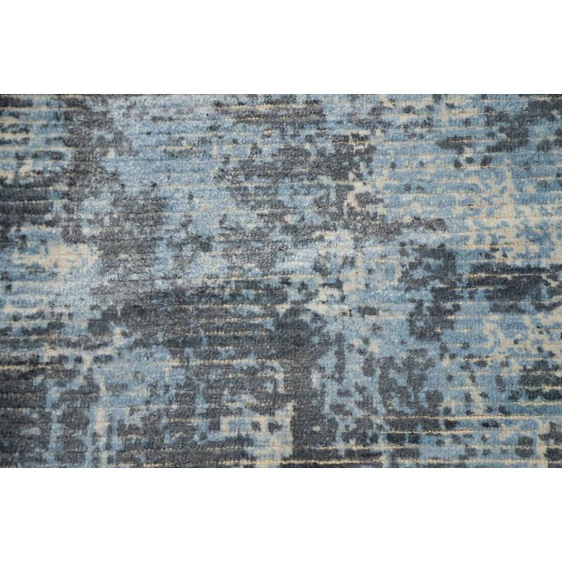 Hand Knotted Oriental Viscose Silk Carpet Modern Abstract Navy Blue & Blues Abstract Area Rug - 4' 0'' X 2' 0''
