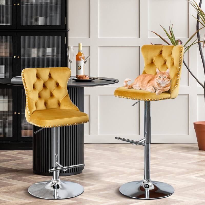 Velvet Adjustable Swivel Counter Height Barstools Set of 6