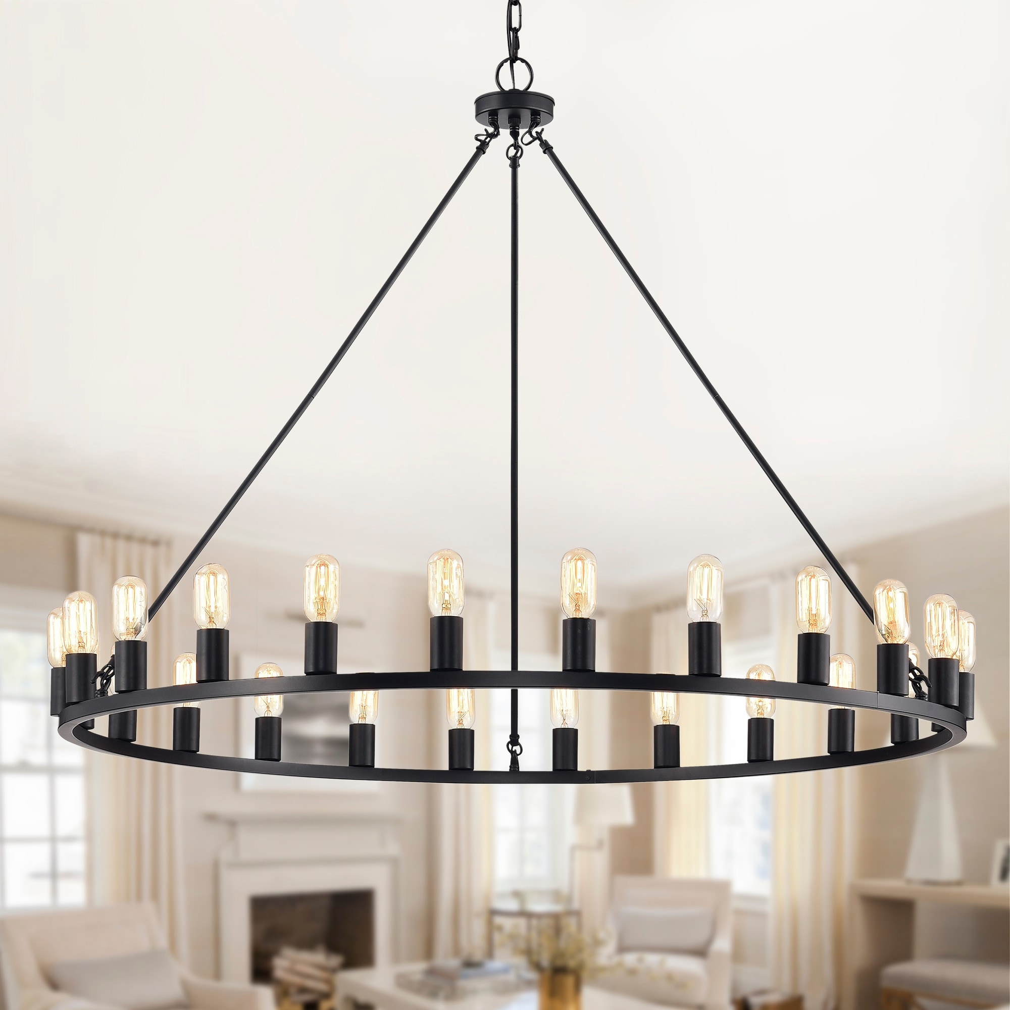 The Gray Barn Liam 48 inch Round Wagon Wheel 24 light Chandelier