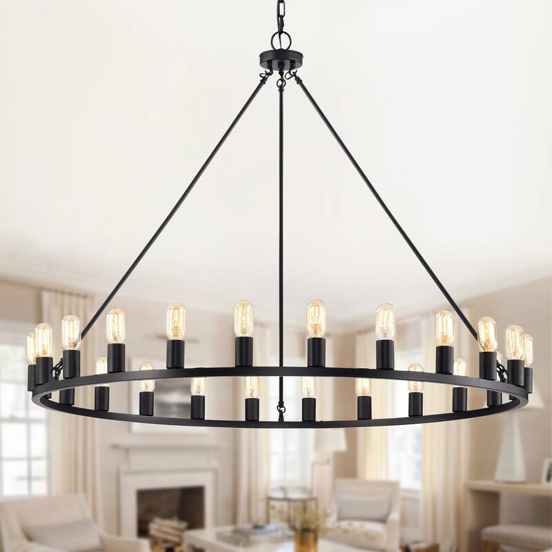 The Gray Barn Liam 48-inch Round Wagon Wheel 24-light Chandelier