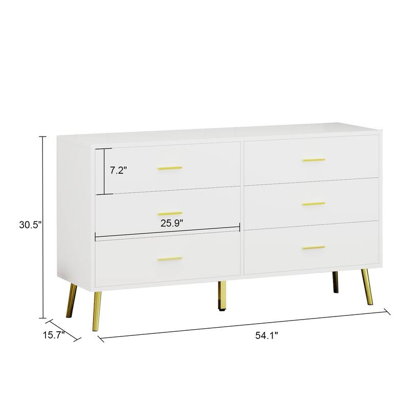 6 Drawer Larget Chest&Dresser With Golden Metal Handles