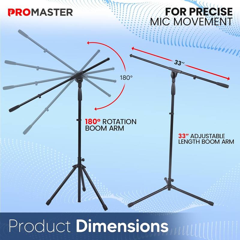ProMaster Tripod Microphone Stand - Universal and Adjustable Professional Audio Telescopic Boom Arm Tripod Microphone Stand