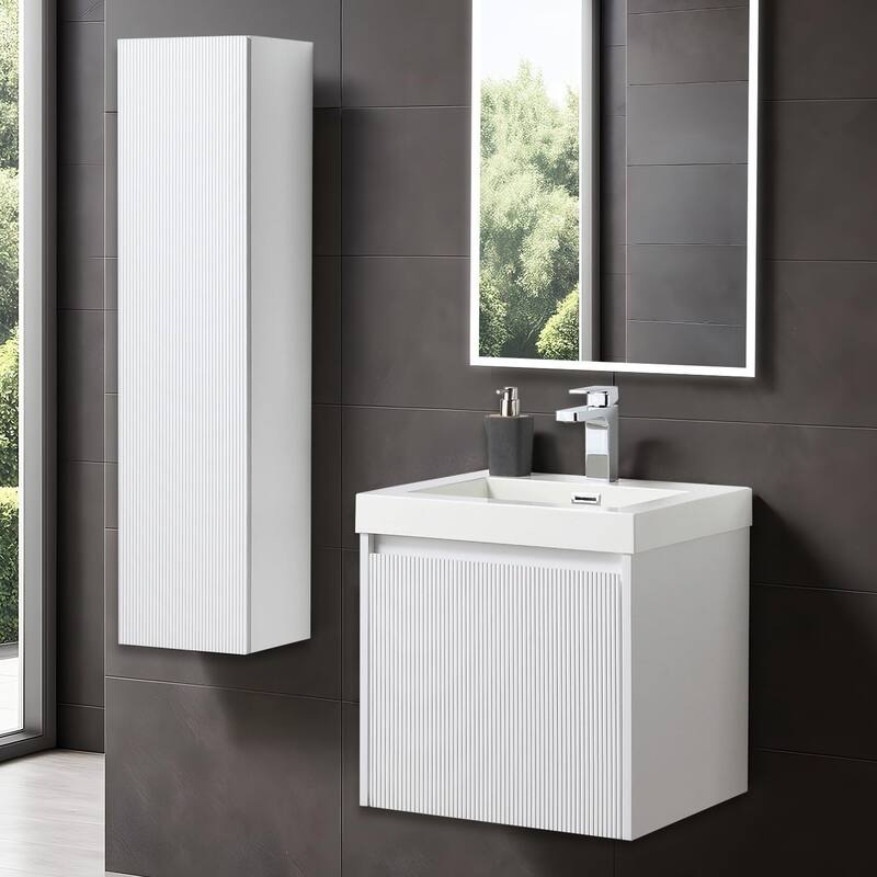 Blossom Positano 20" Floating Vanity with Sink & Side Cabinet - Matte White