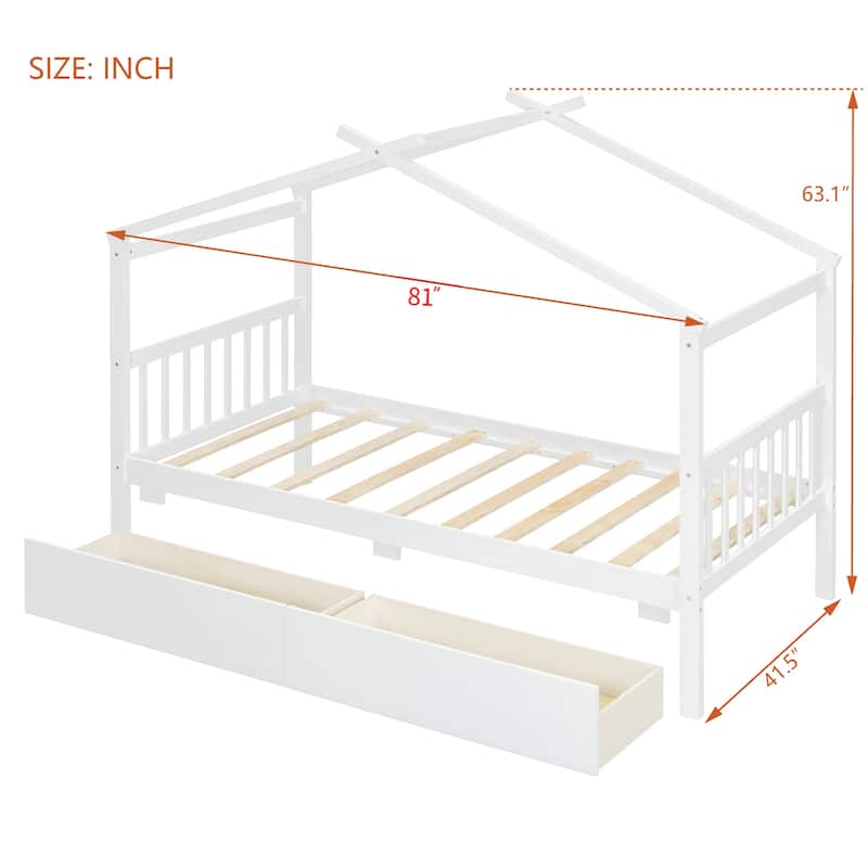 Twin Size Kids House Bed with Storage Drawers by Harper&Bright Designs