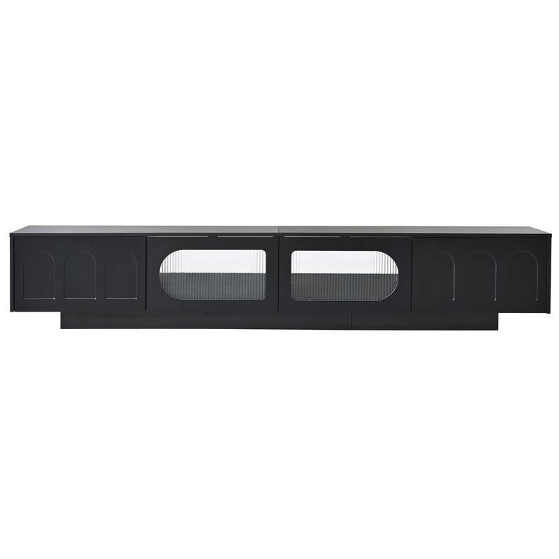 Modern 95" TV Stand with App-Controlled LED Lights and Fluted Glass Doors