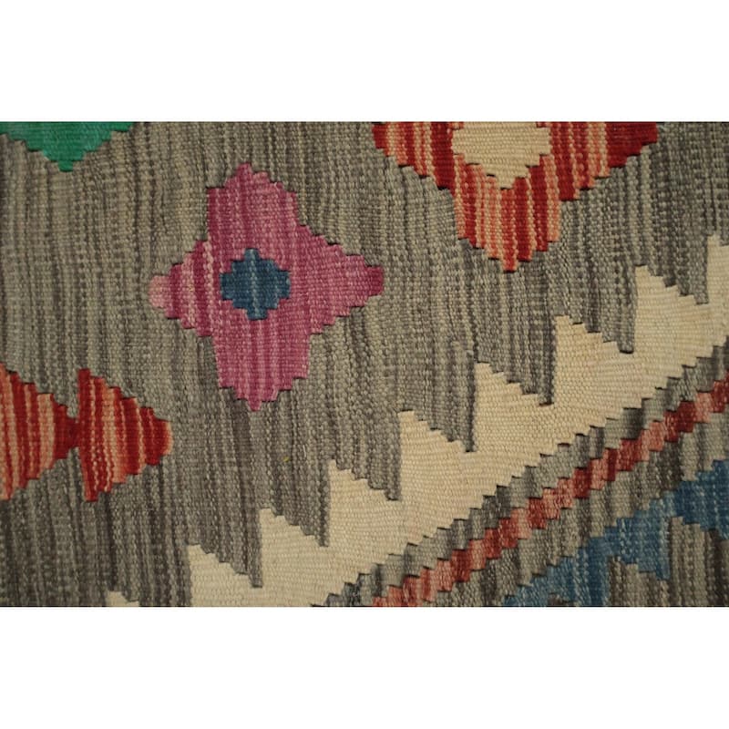 Hand Woven Oriental 100% Wool Carpet Southwestern Tribal Greys & Charcoal Kilim Area Rug - 9' 9'' X 6' 6''