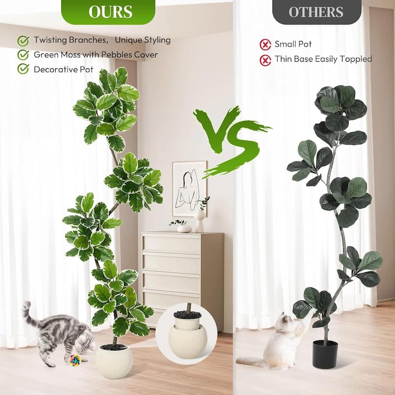 Home Fiddle Leaf Fig Tree Artificial Faux Rubber Tree for Home Decor