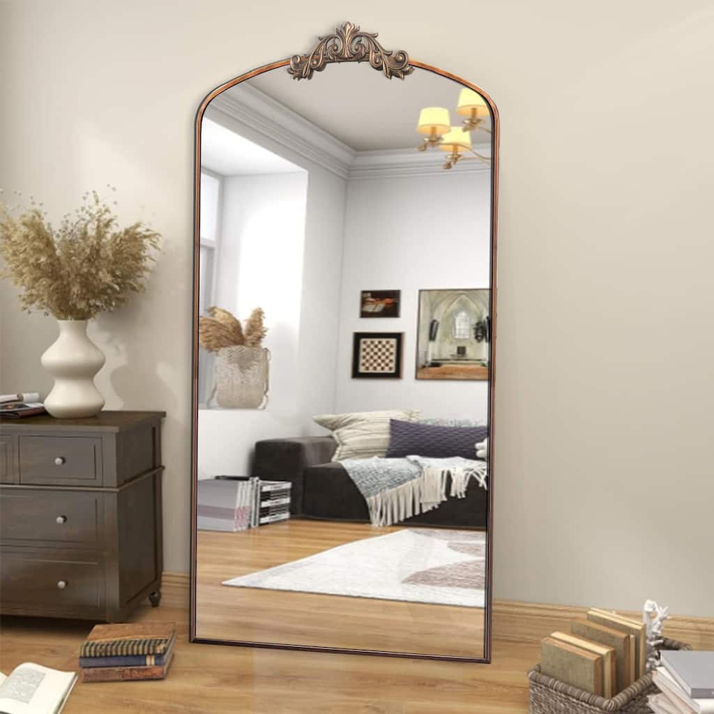 Classic Antique Arched Mirror Hanging or Leaning Against Wall.