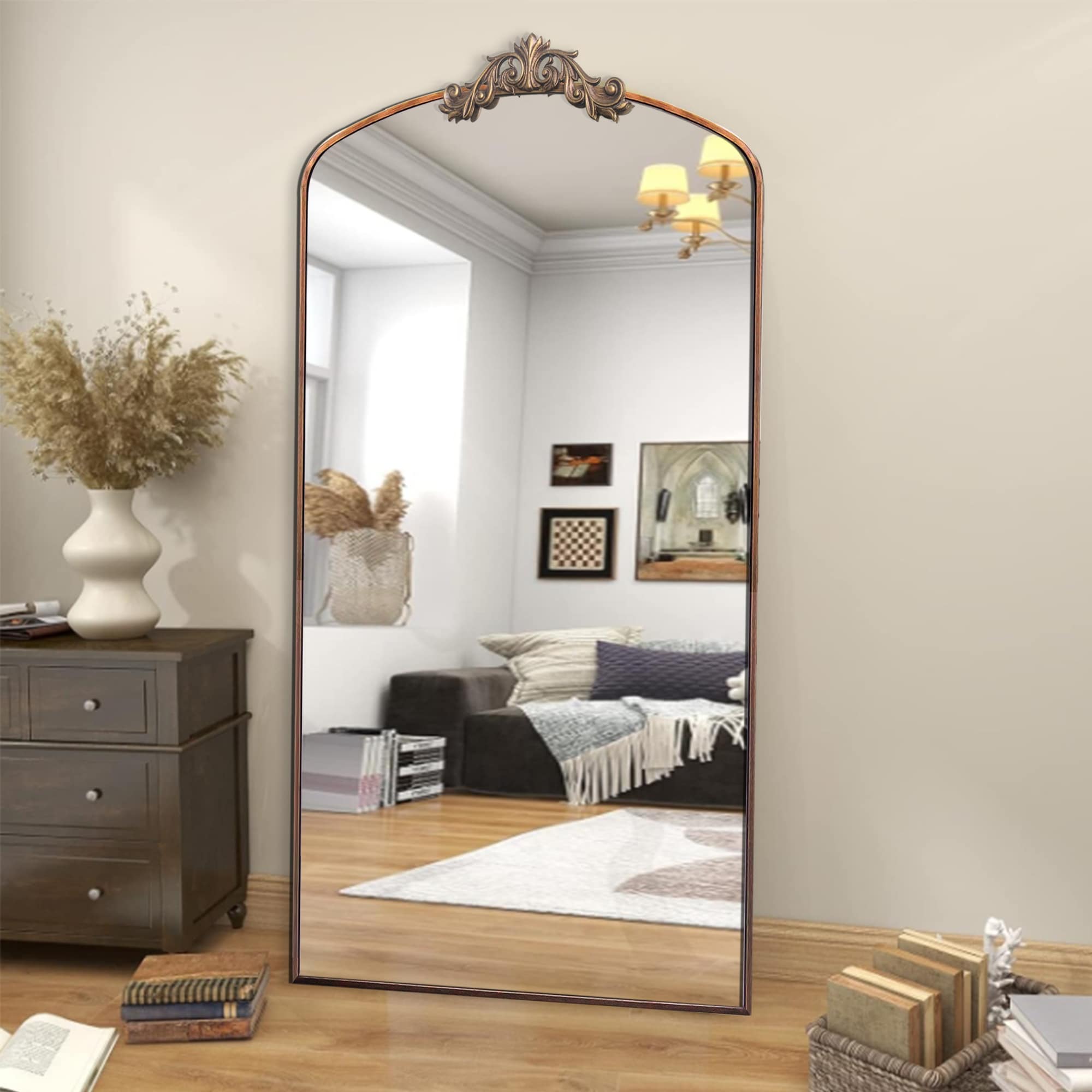 Classic Antique Arched Mirror Hanging or Leaning Against Wall.