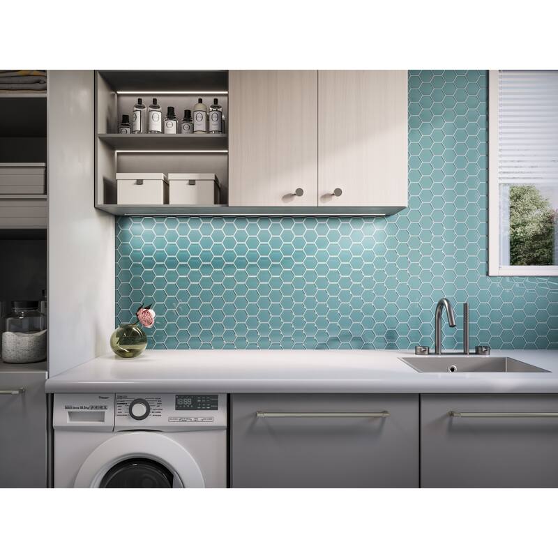 3" Beehive 10.25 in. x 11.75 in. Hexagon Glass Mesh-Mounted Mosaic Tile