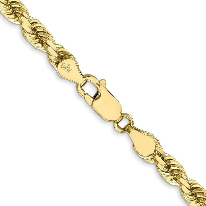 Curata 10k Yellow Gold Solid 5mm Handmade Sparkle Cut Rope Chain Bracelet Lobster Claw