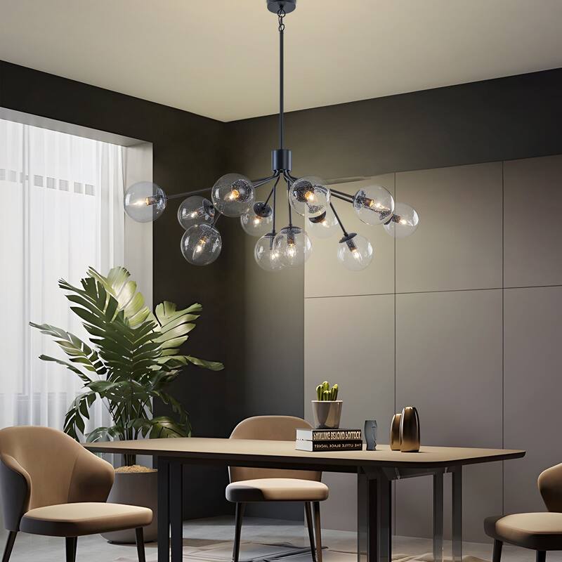 Starsky 12-Light Clear Bubble Glass Chandelier for Dining Room, Entryway, Living Room, Kitchen Island