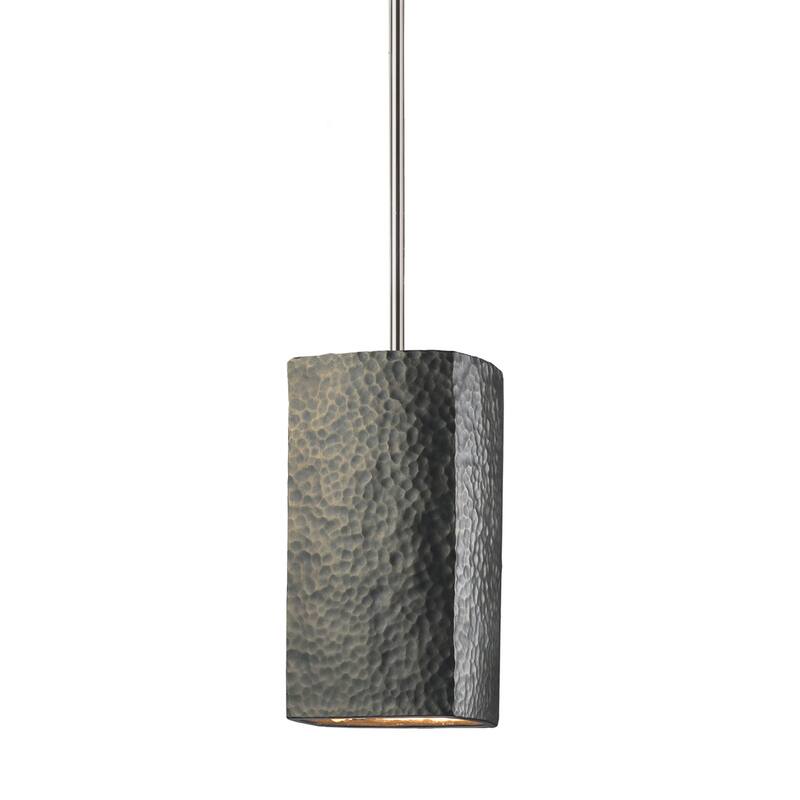 Justice Design Group Rectangle Pendant - Rigid Stem - Polished Chrome/Hammered Brass