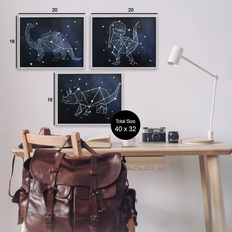 Stupell Night Sky Dinosaur Constellations Outer Space, 3pc Multi Piece Framed Wall Art Set
