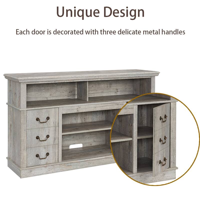 60"W Retro TV Stand Entertainment Center, 2 Cabinets&Open Shelves - 60"W*15.75"D*34.25"H